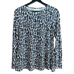 Boden Animal Print Top Womens 6 Cream Grey Long Sleeve‎ Casual Comfy